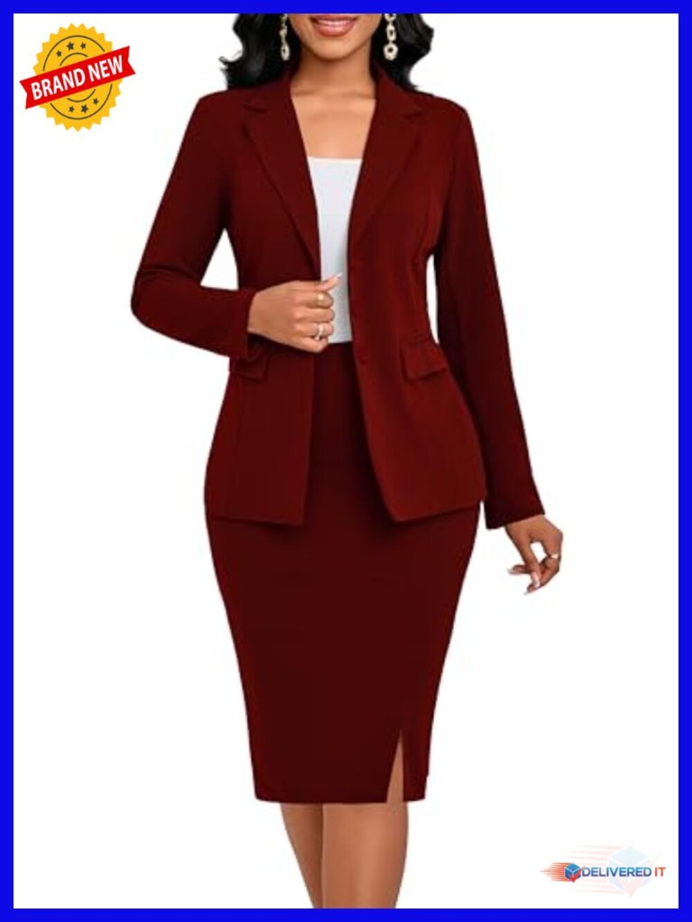 Two Piece Business Suit Elegant Blazer Jacket and Skirt Set Work Formal Office